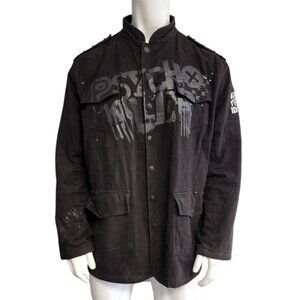 Blac Label Mens Black Canvas Jacket Studded Details & Psychedelic Graphics XL